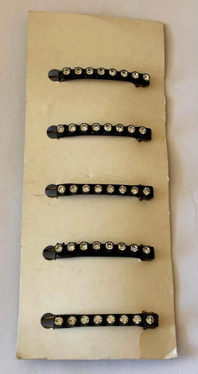 Conjunto de 5 presilhas de cabelo vintage com strass, pretas, novas